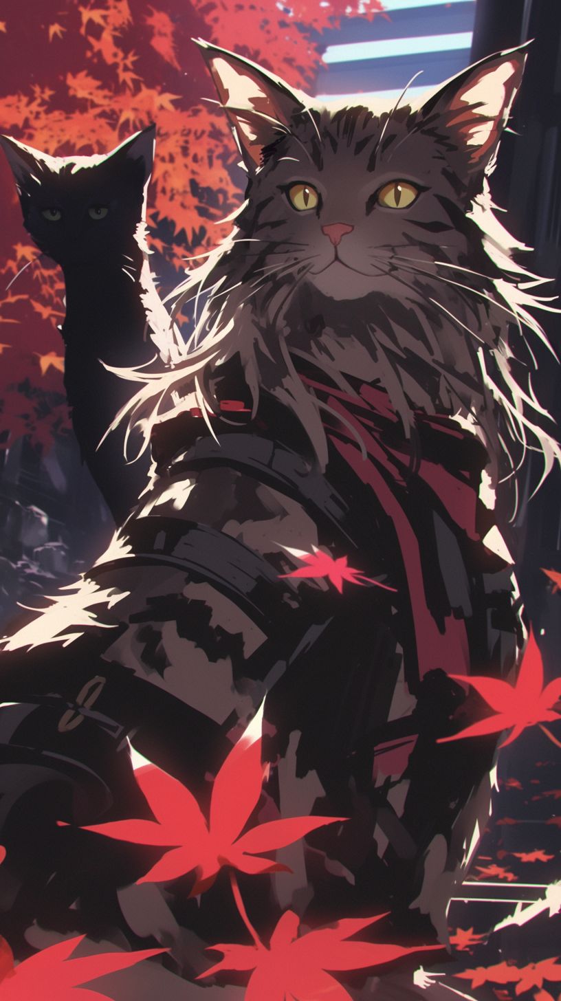 قط غابة نرويجي رقيق يتجول بين أوراق الخريف، وفراءه يندمج مع الأوراق النارية