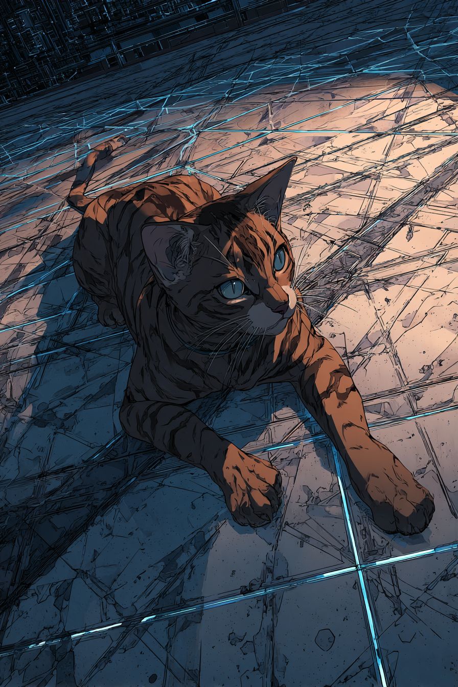 An abyssinian cat lounging on a volleyball court