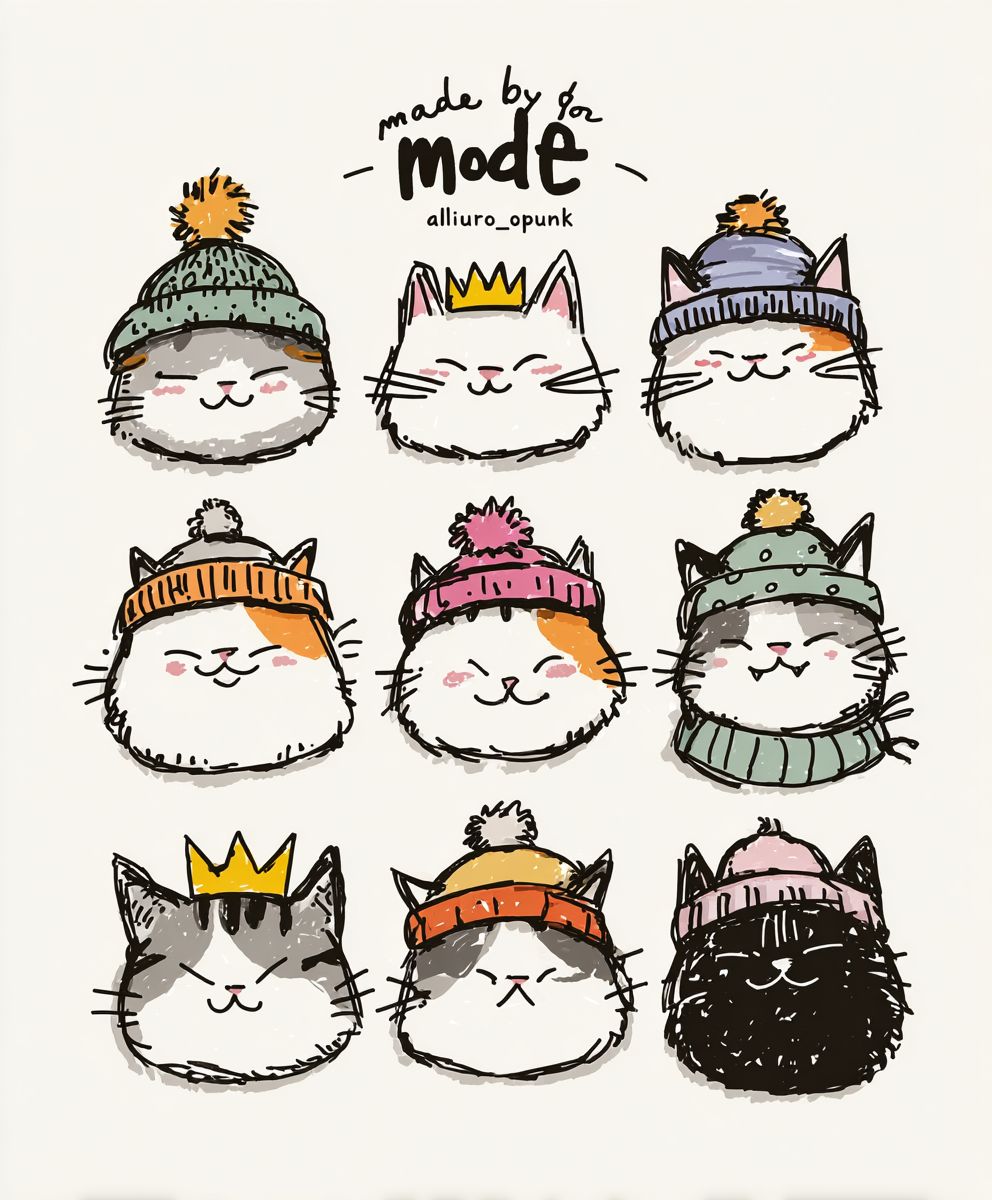 九隻可愛小貓的不同表情和配飾