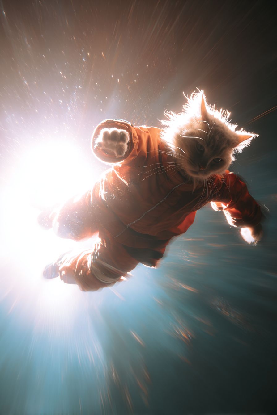 قطة فارسية تلعب في محطة فضائية عديمة الوزن