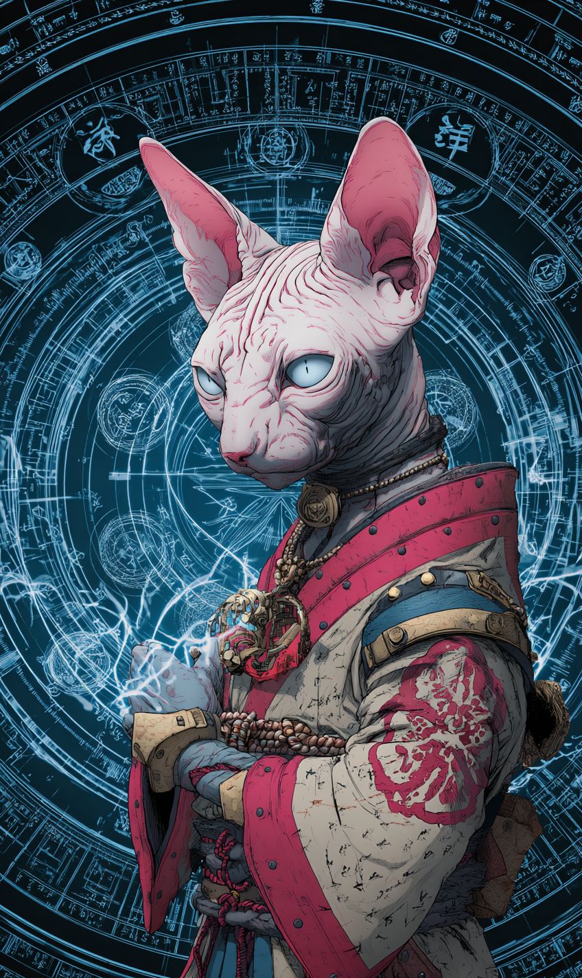 قطة سفنكس تتلو تعاويذ في ساحة معركة قديمة للساموراي