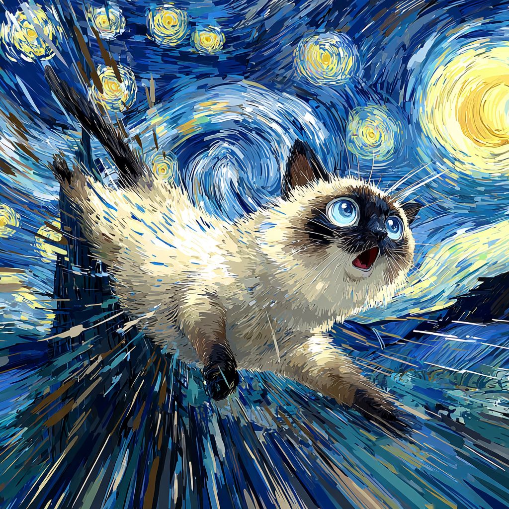 قطة رagdoll تتسلل إلى الأنظمة تحت سماء مليئة بالنجوم