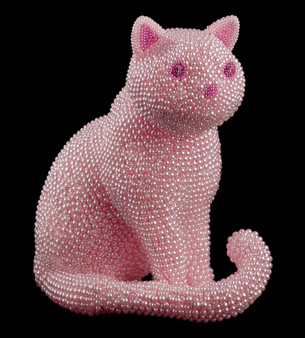 ピンクの真珠で作られたかわいい猫