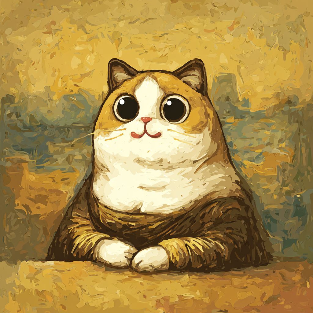 Толстая бело-золотая экзотическая короткошерстная кошка одета как Мона Лиза