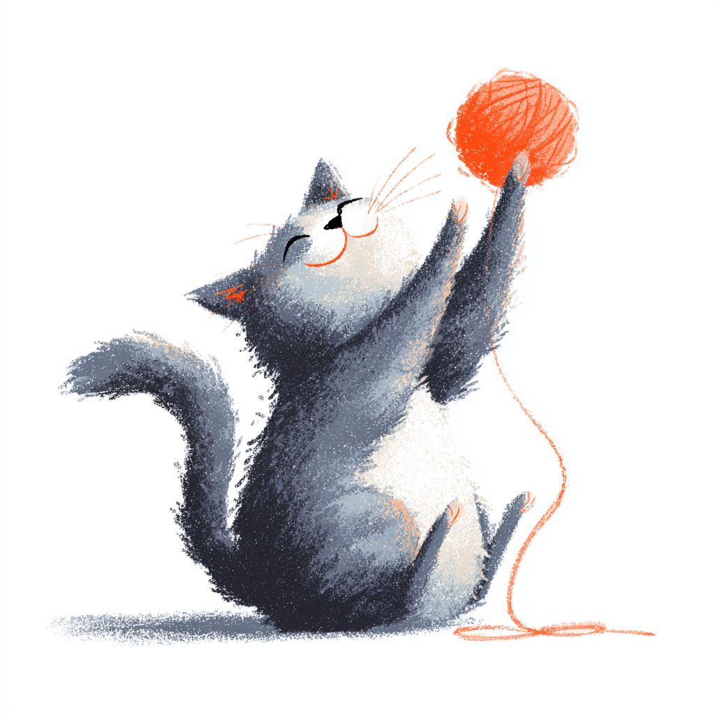 一只快乐的猫在玩毛线球