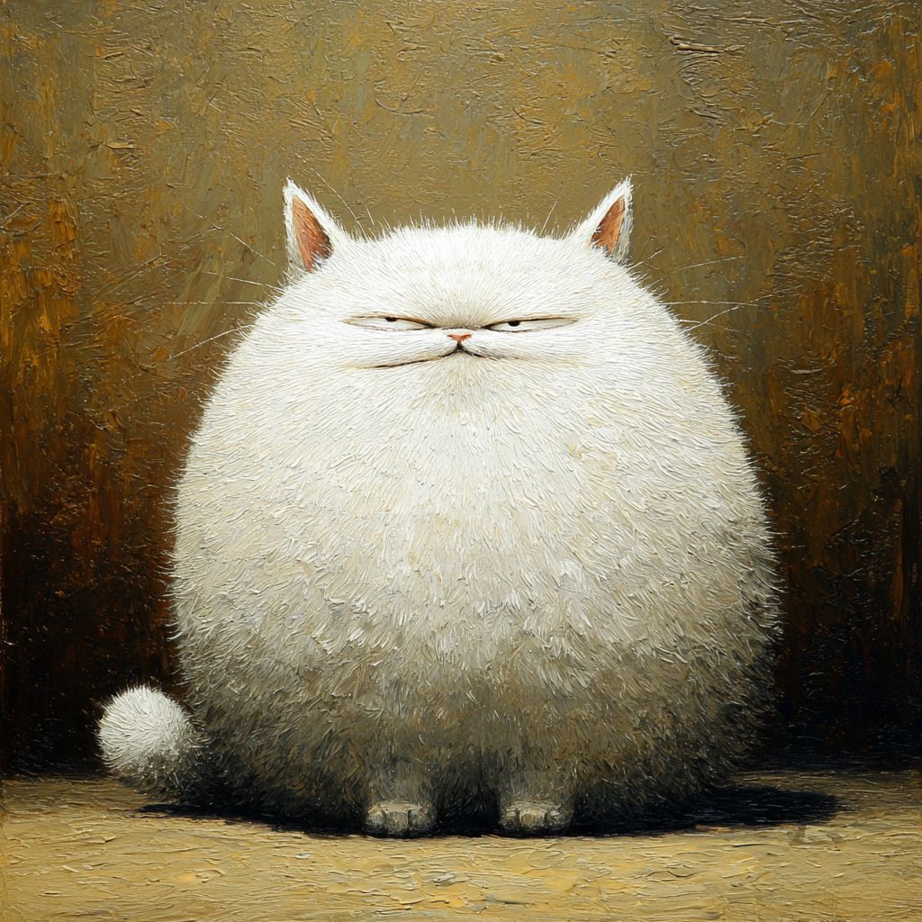 لوحة فكاهية لقطة بيضاء سمينة