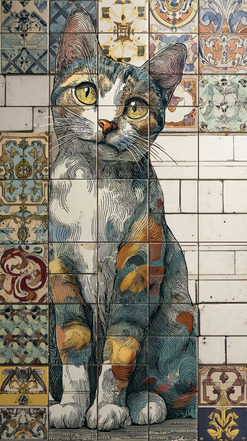 Cat themed bathroom tiles