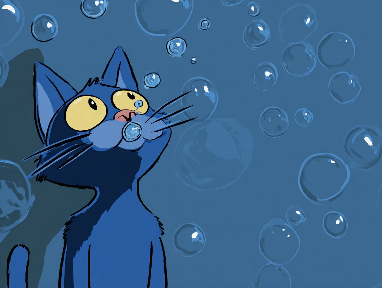 カートゥーンの猫と青い猫が泡を吹いている