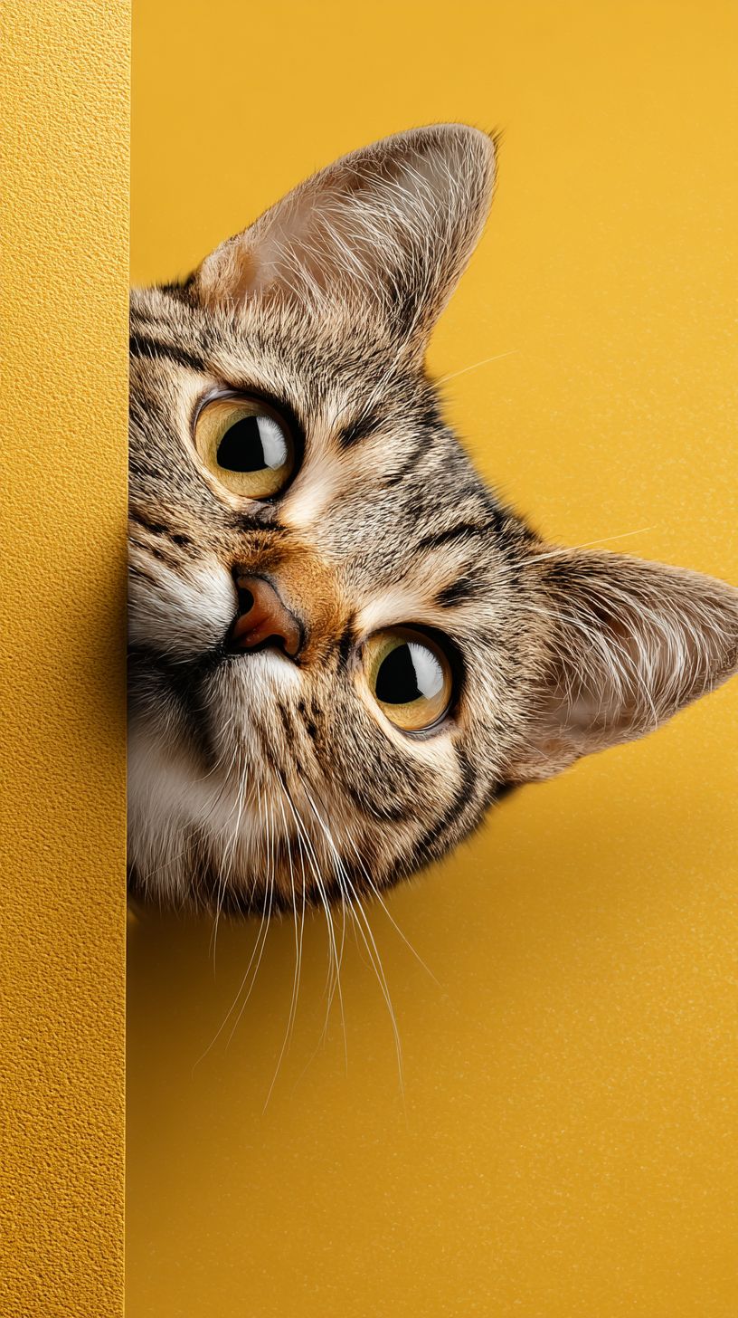 قط لطيف يتلصص من الحافة