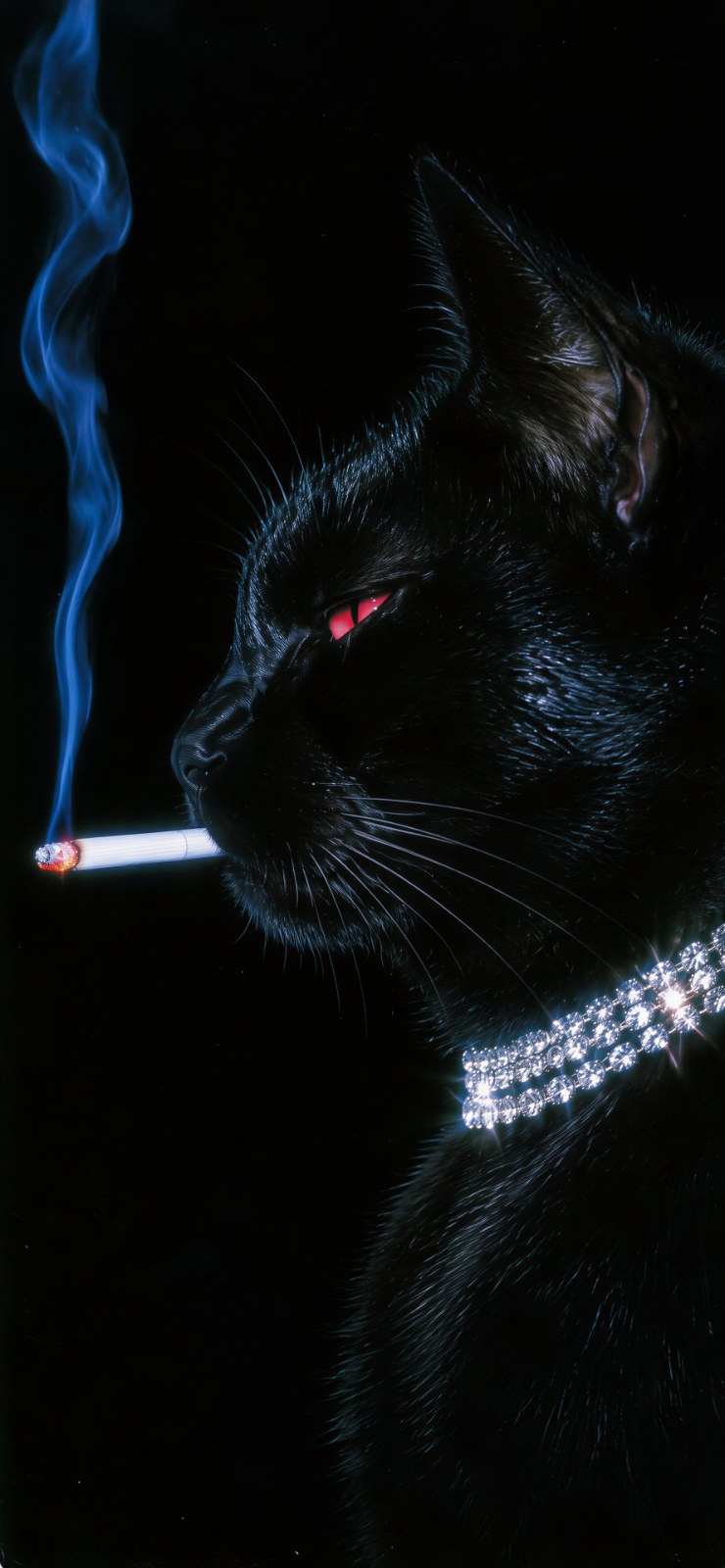 一只黑猫叼着香烟，眼神锐利