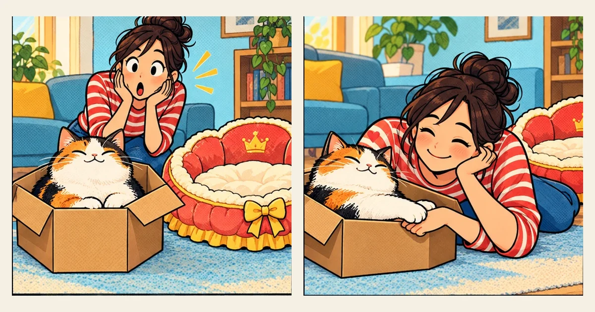 漫画插画:猫咪热心探索纸箱
