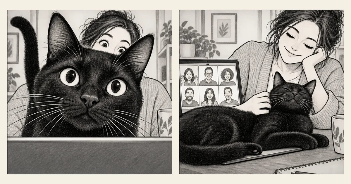 漫画插画:猫参与人类的日常活动