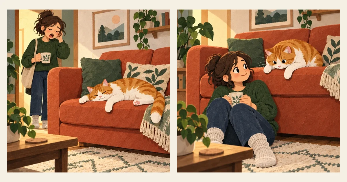 漫画插画:猫咪把沙发当作自己的领地