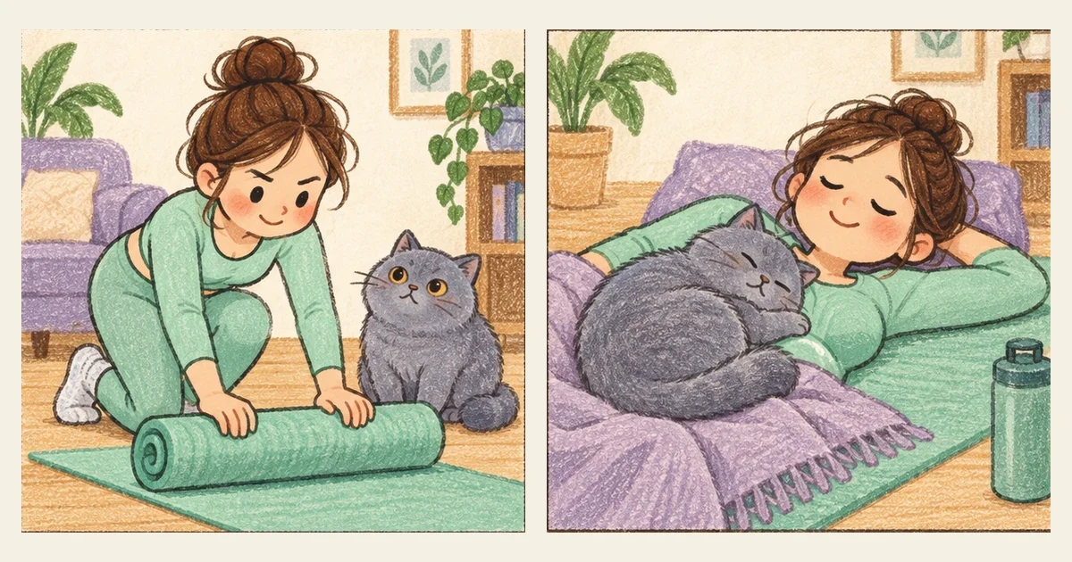 漫画插画:人类与猫咪共同度过居家时光