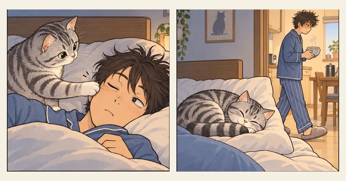 漫画插画:猫咪参与人类的日常生活