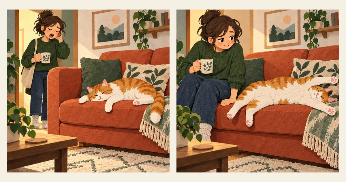 漫画插画:猫咪巡视自己的居家空间